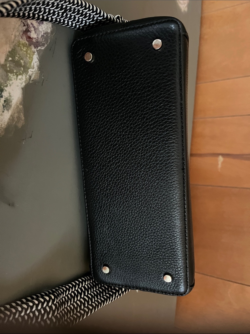 kate spade Black Pebbled Leather Shoulder Bag with Black-and-White Woven Strap - Picture 10 of 16
